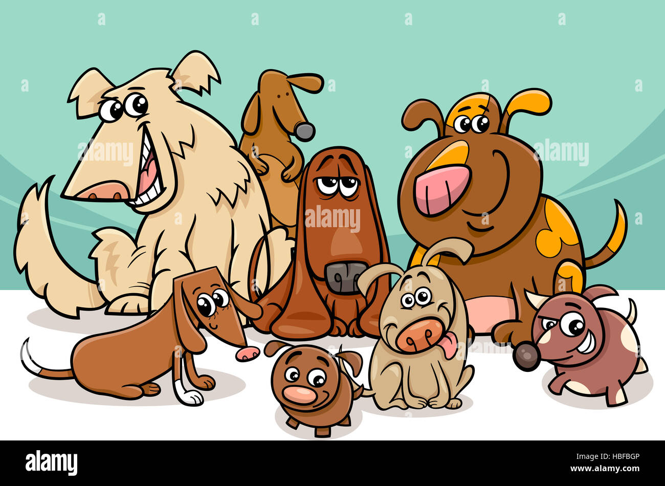 funny dogs group cartoon Stock Photo