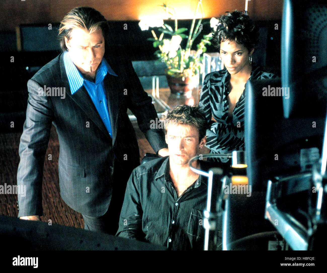 SWORDFISH, from left John Travolta, Hugh Jackman, Halle Berry, 2001