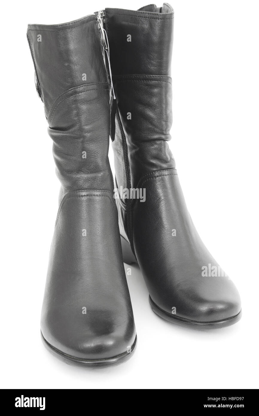 Black leather female boots isolated hires stock photography and images
