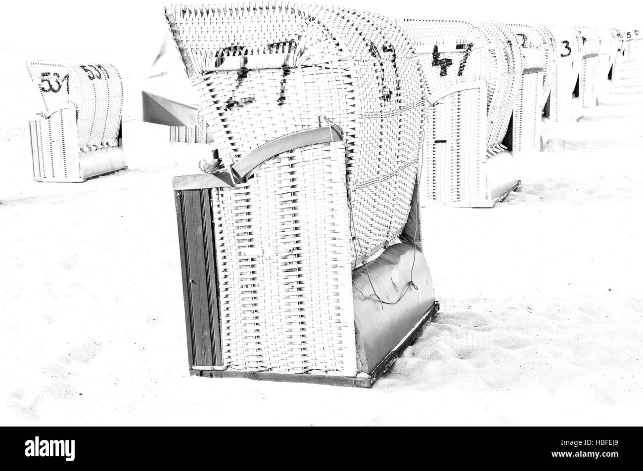 Beach chairs in row white Stock Photo