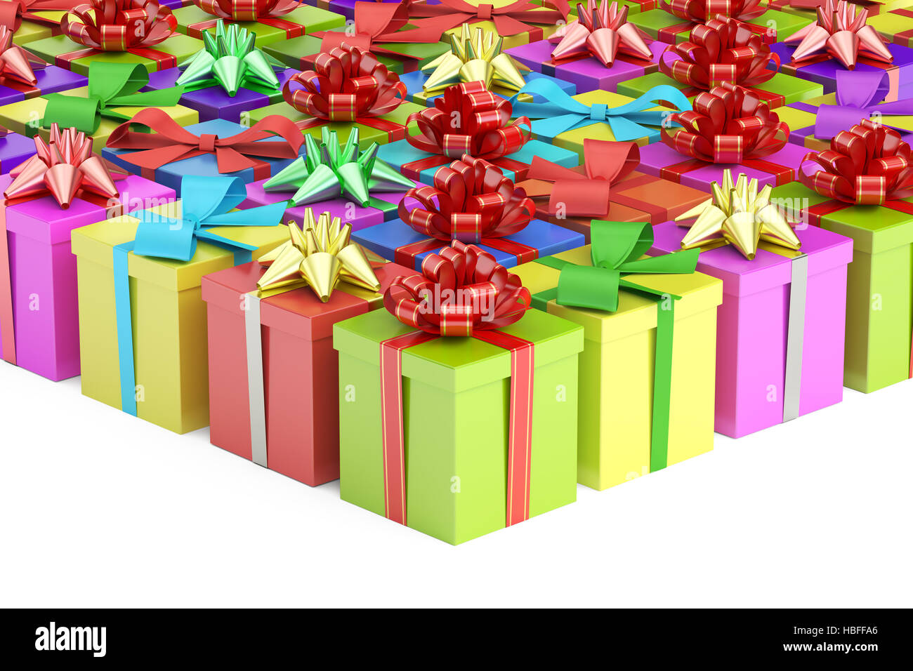 Gift colored boxes, 3D rendering isolated on white background Stock ...