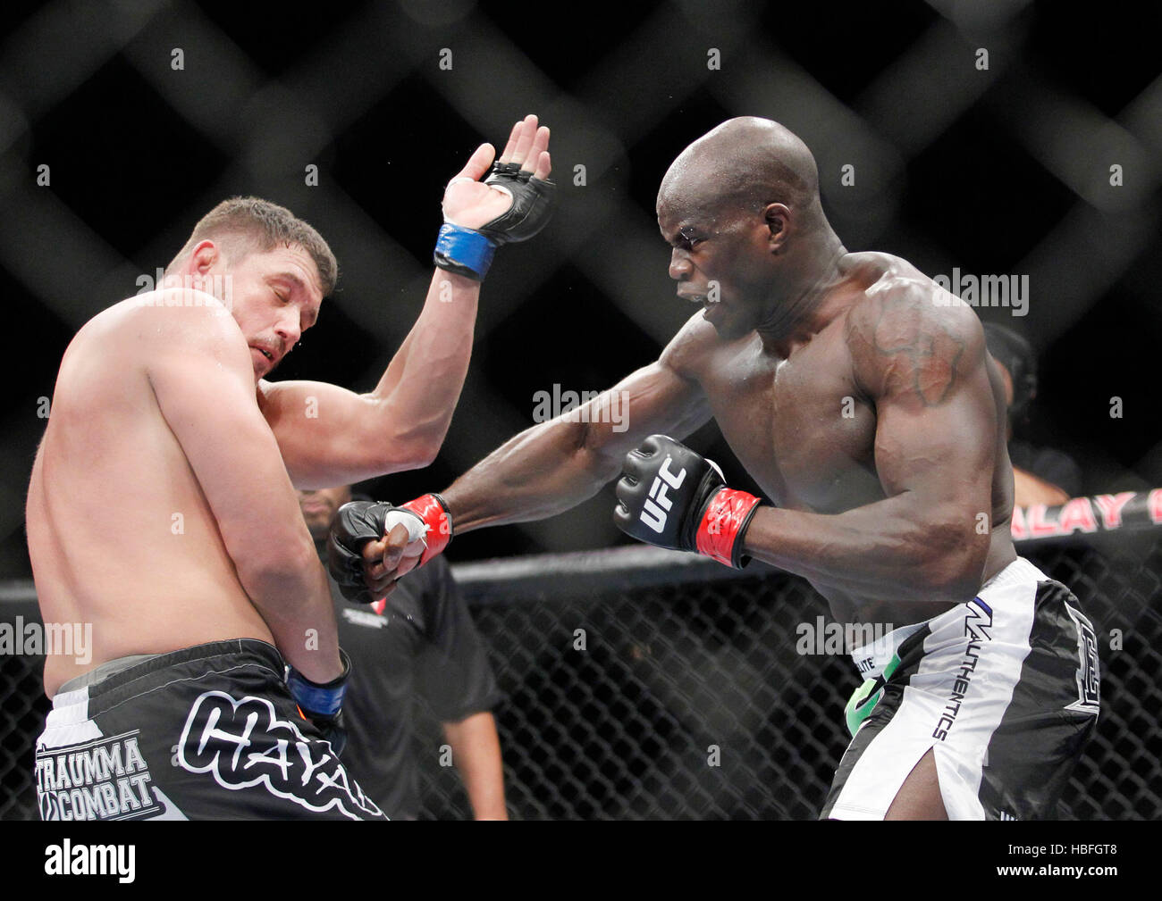 Cheick Kongo, right, punches Matt Mitrione at UFC 137 at the Mandalay Events Center in Las Vegas, Nevada on Saturday, October 29, 2011. Photo by Francis Specker Stock Photo