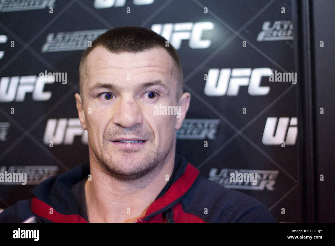 UFC fighter Mirko 'Cro Cop' Filipovic talks to the media at the UFC Media Open Workouts  in Las Vegas, Nevada on Wednesday, October 26, 2011. Photo by Francis Specker Stock Photo
