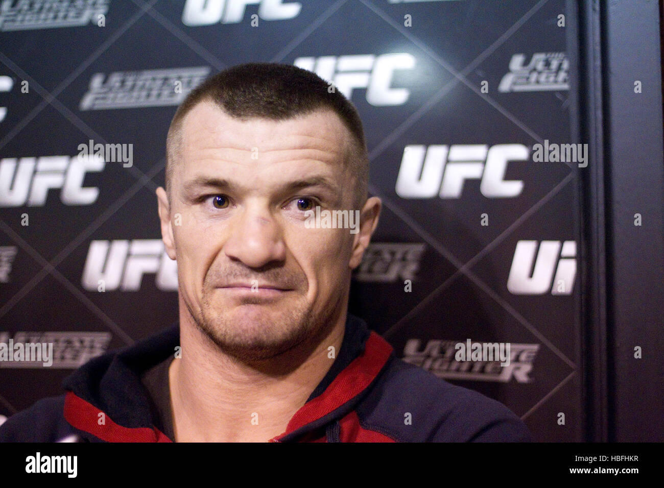 UFC fighter Mirko 'Cro Cop' Filipovic talks to the media at the UFC Media Open Workouts  in Las Vegas, Nevada on Wednesday, October 26, 2011. Photo by Francis Specker Stock Photo