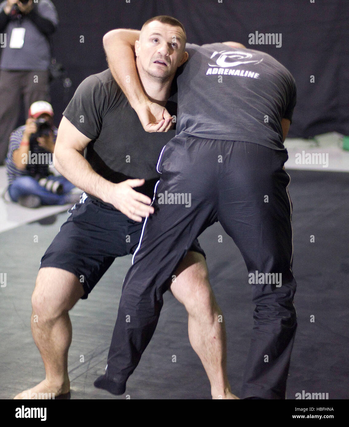 UFC fighter Mirko 'Cro Cop' Filipovic , left, works out at the UFC Media Open Workouts  in Las Vegas, Nevada on Wednesday, October 26, 2011. Photo by Francis Specker Stock Photo