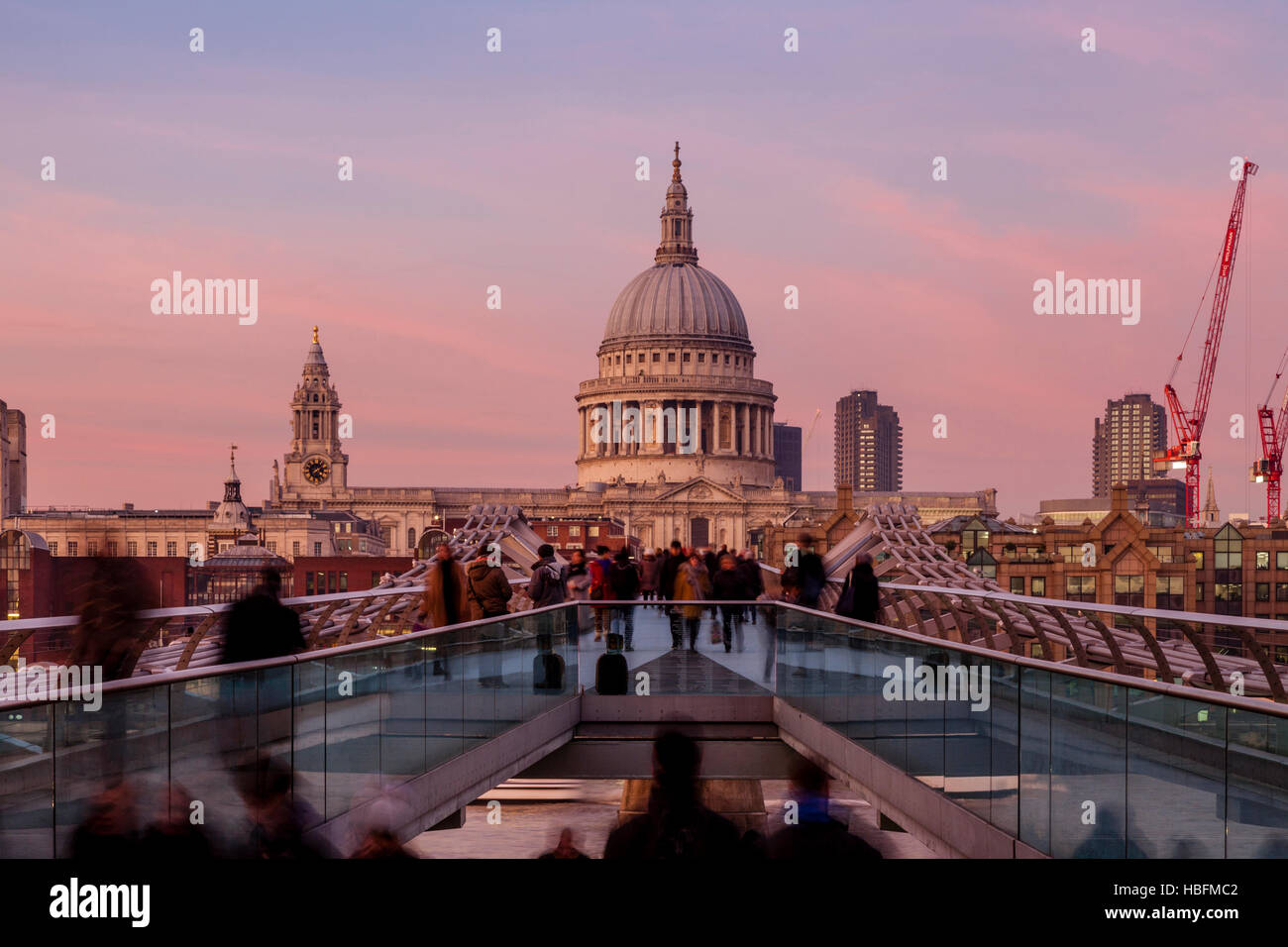 The Millennium Bridge and St Paul's Cathedral, London, England Stock Photo