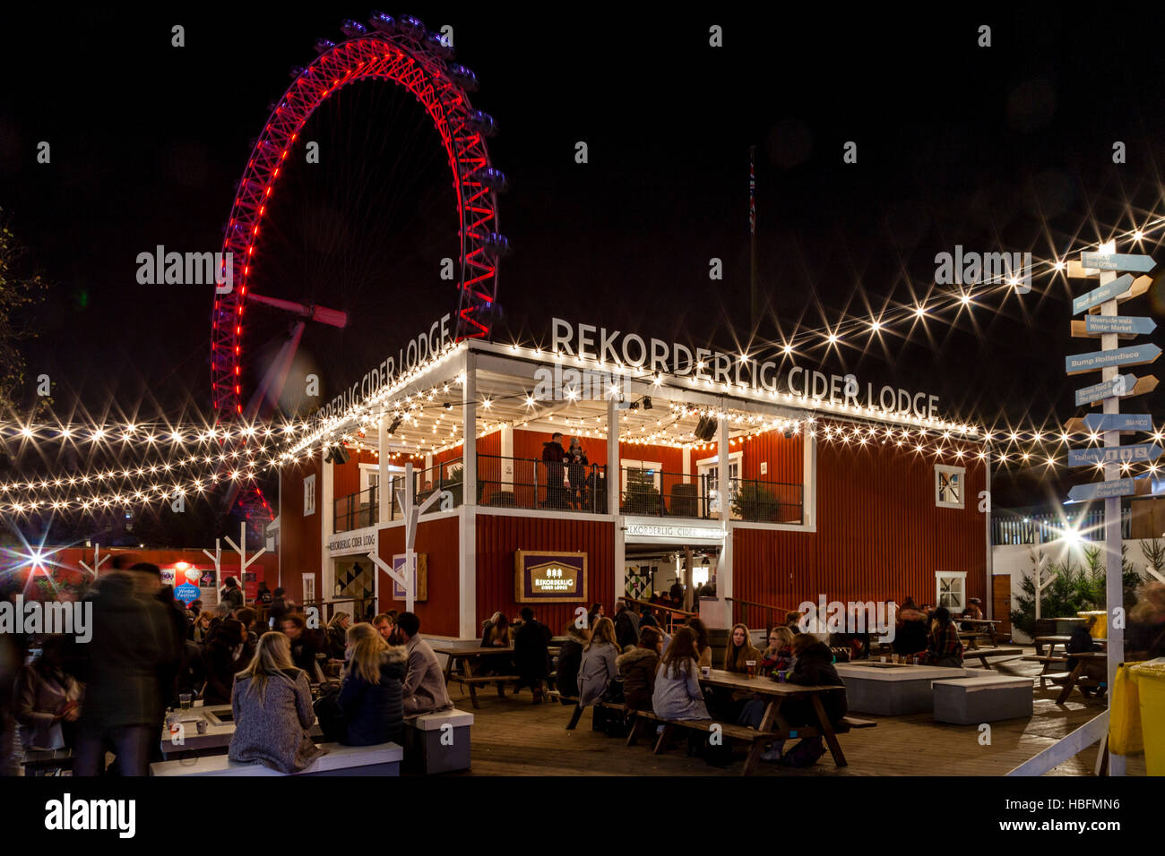 The Rekorderlig Cider Lodge At The Southbank Christmas Market, London, England Stock Photo