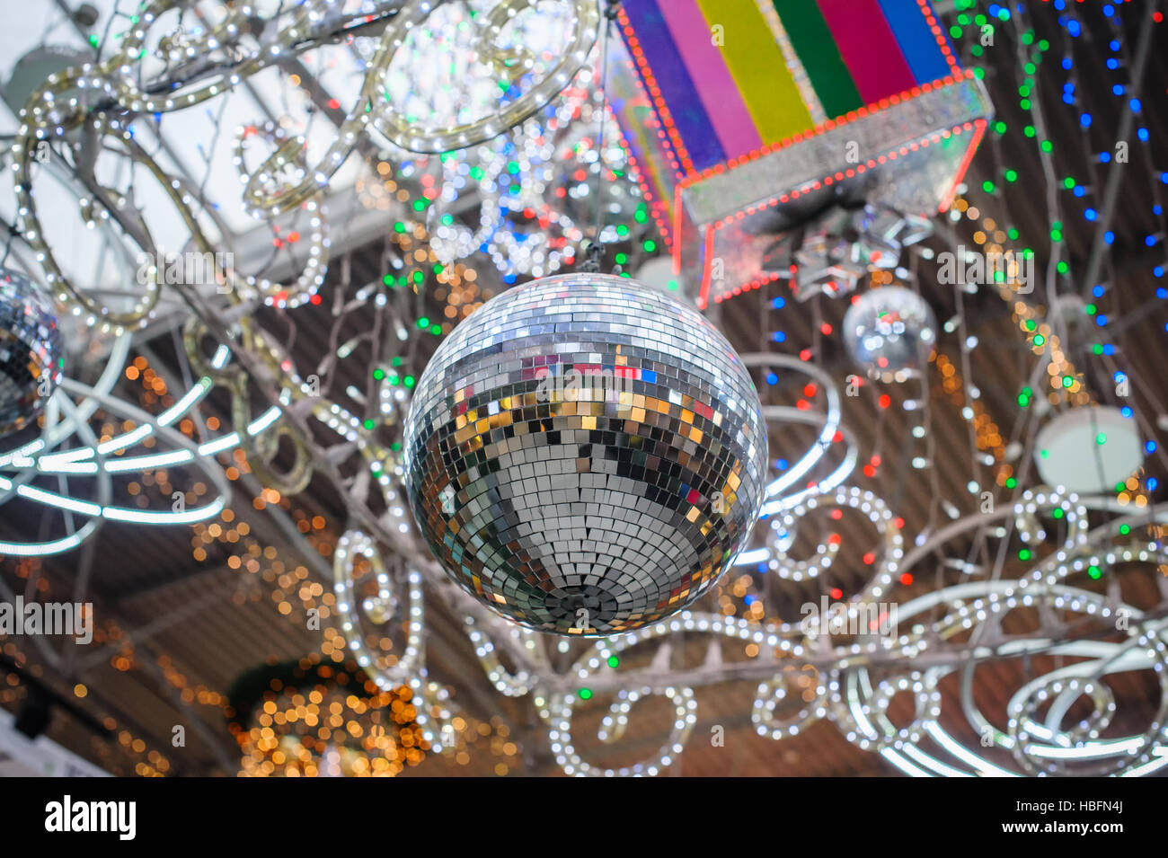 festive disco ball and Christmas Decor Stock Photo Alamy