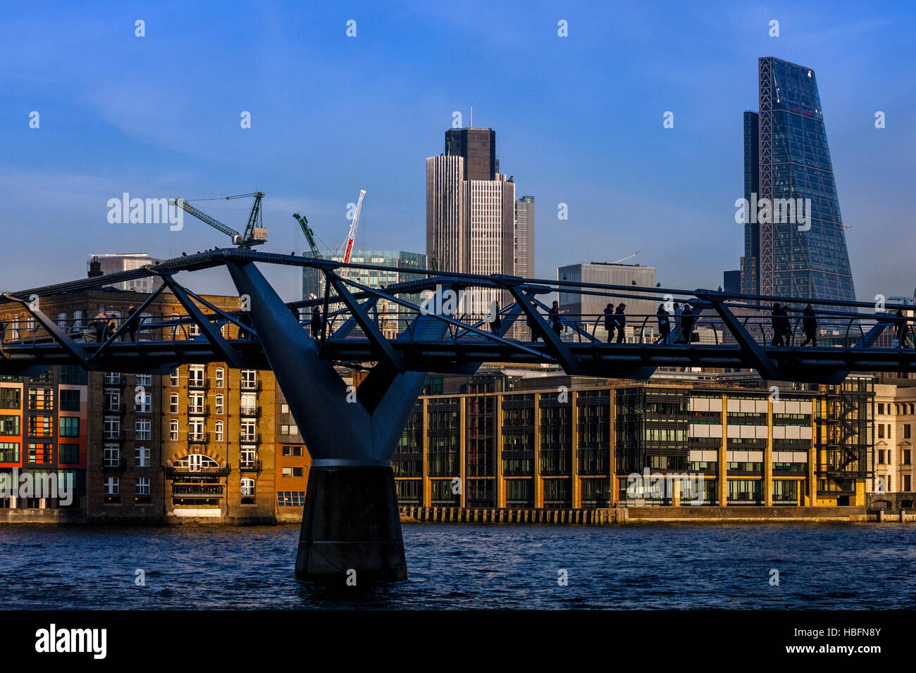 The Millennium Bridge and City Of London Skyline, London, England Stock Photo