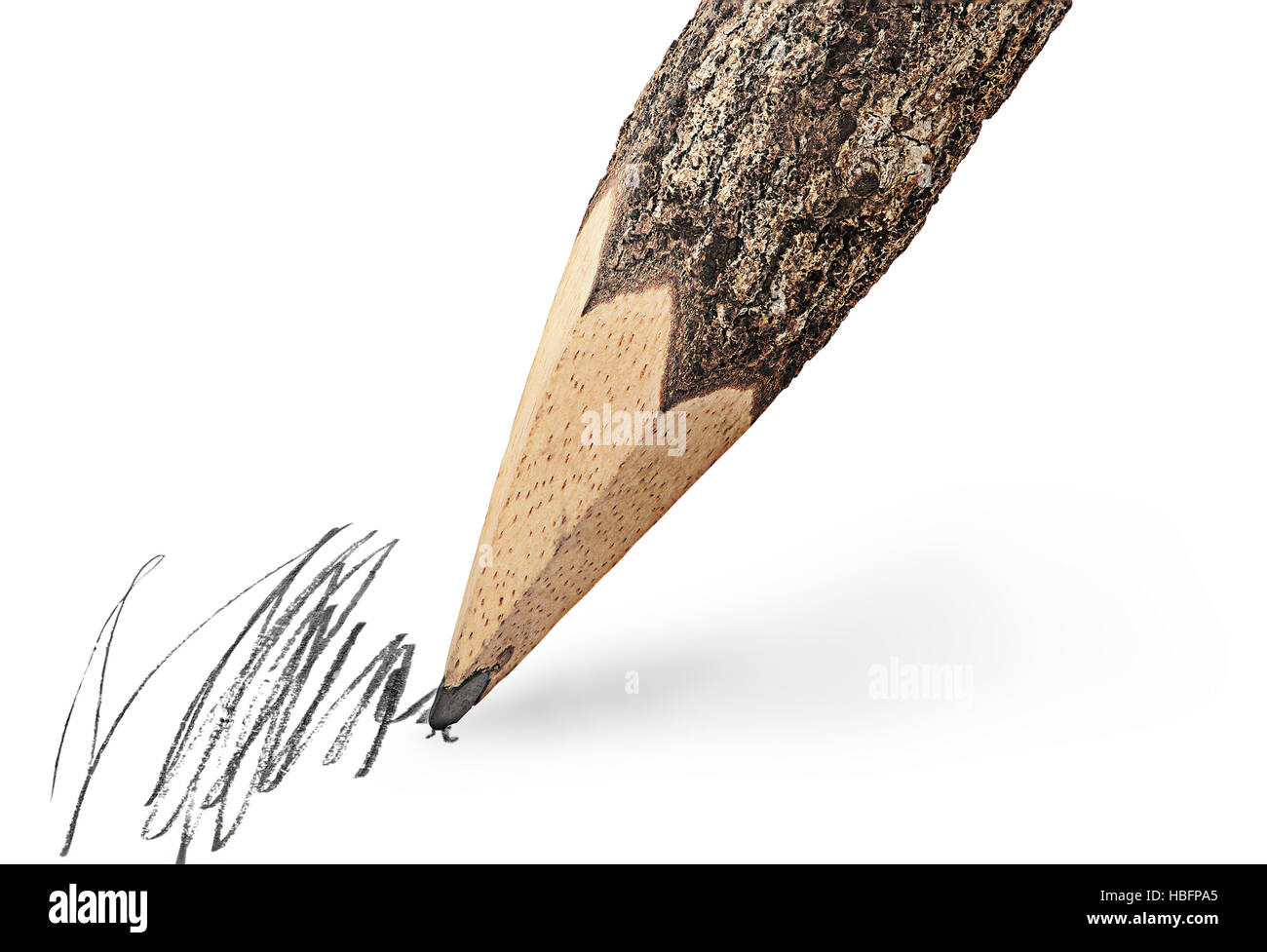 Writing unusual pencil in the form of logs isolated on white background Stock Photo