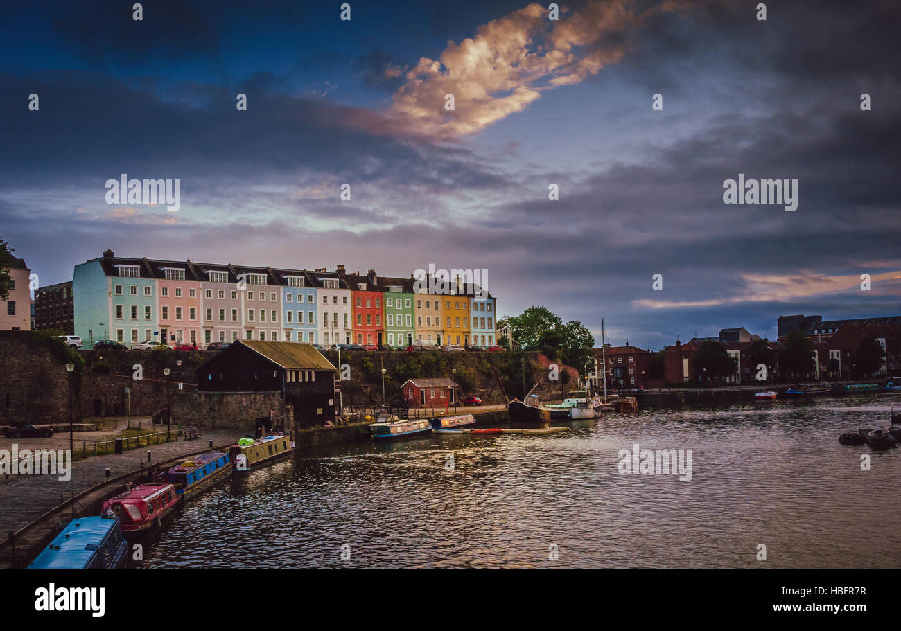 Colorful homes in Bristol harbor Stock Photo