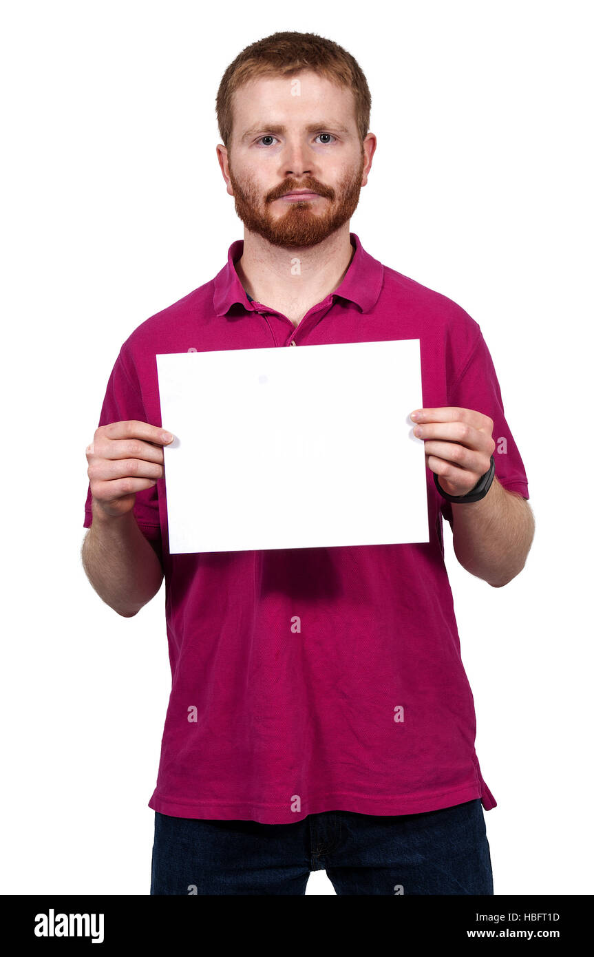 Man Holding Blank Paper Stock Photo Alamy