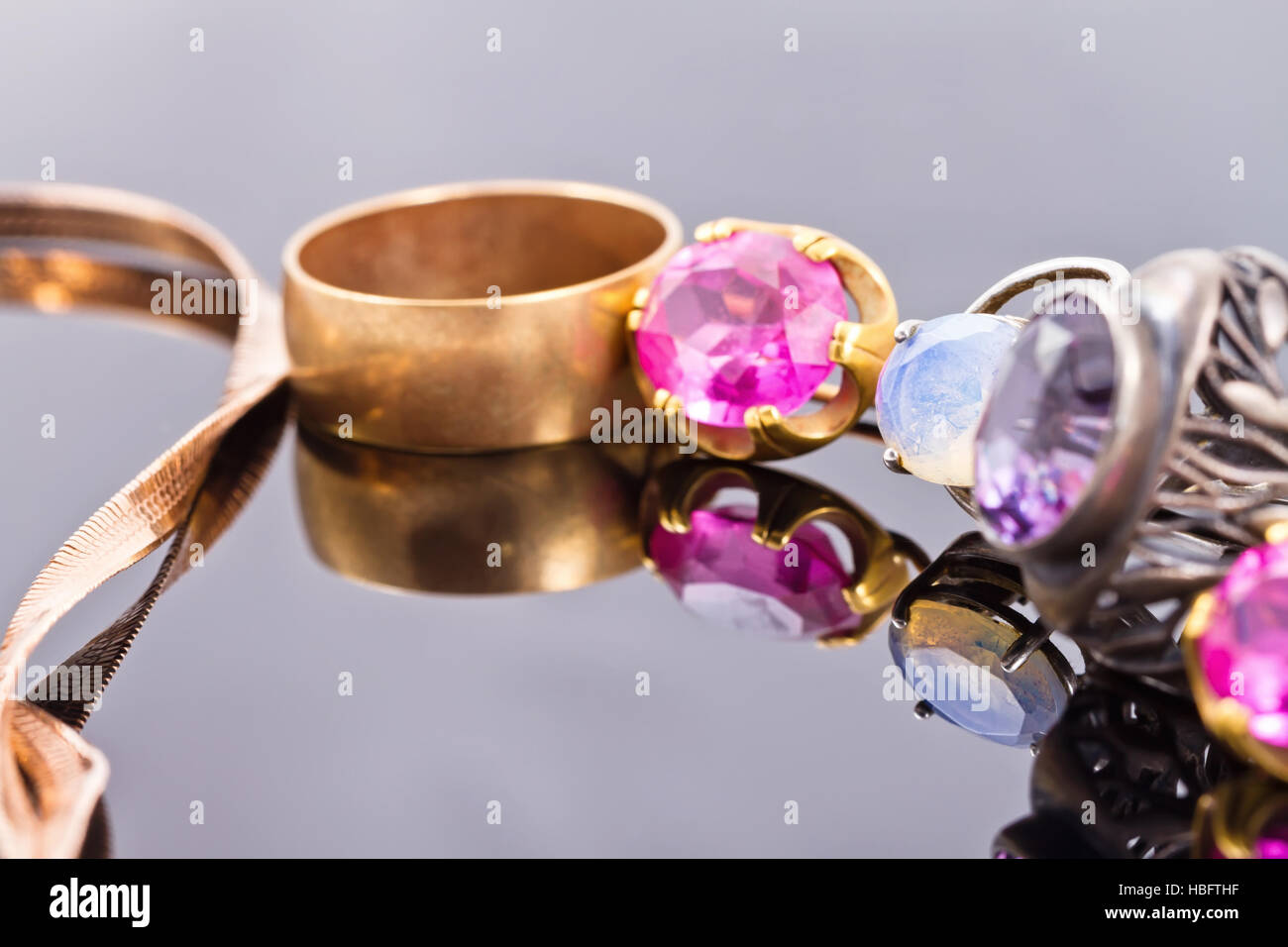 variety of jewelry made of precious metals Stock Photo