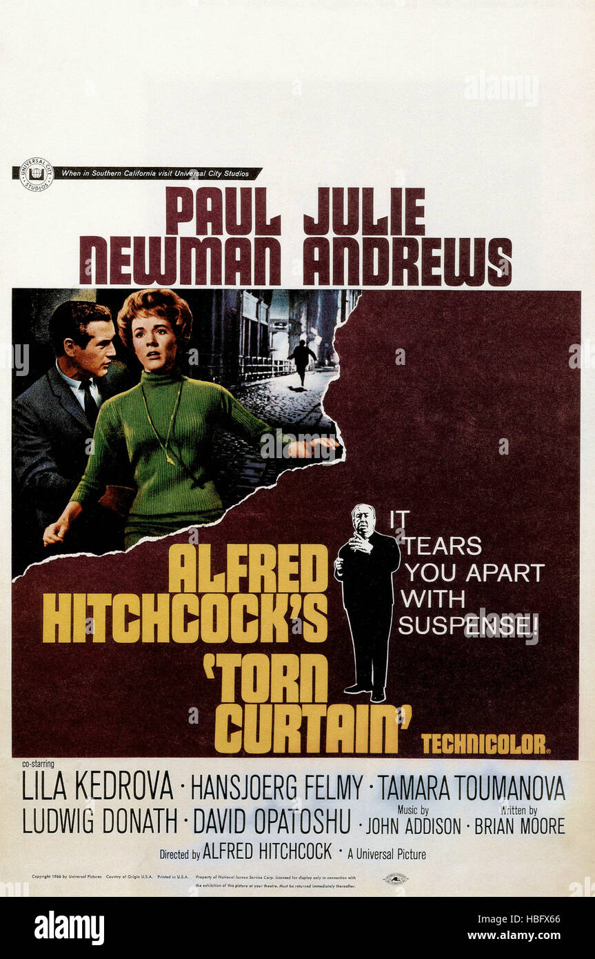 TORN CURTAIN, Paul Newman, Julia Andrews, director Alfred Hitchcock