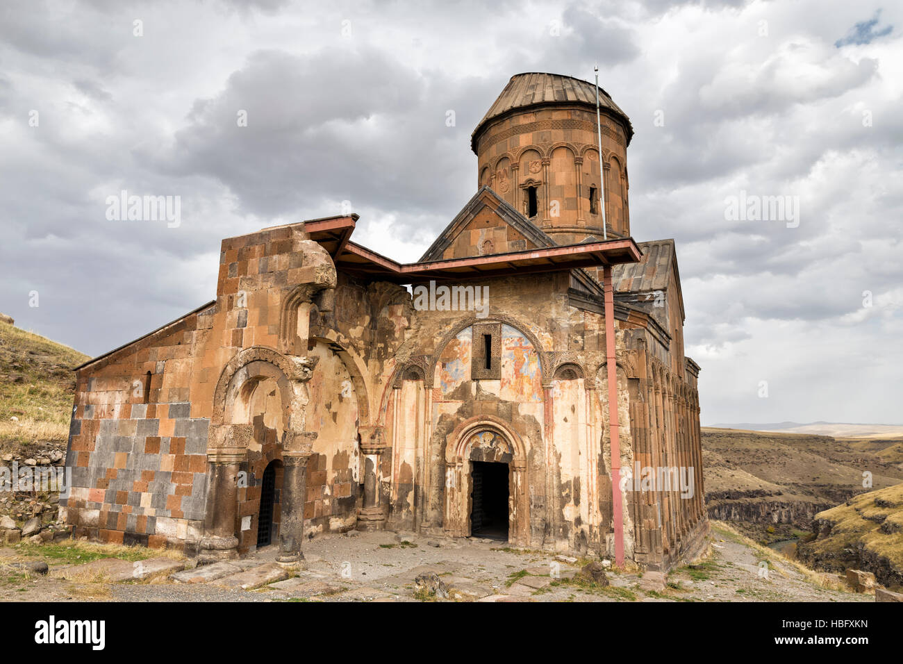Facade view of Saint Gregory of Tigran Honents in Ani. Ani is a ruined medieval Armenian city situated in Kars. Stock Photo