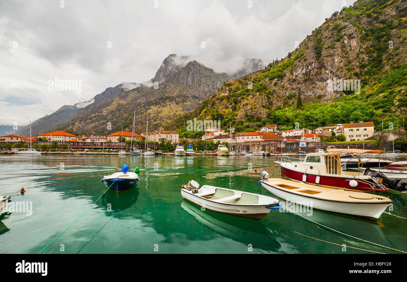 Kotor in rainy weather. Montenegro Stock Photo