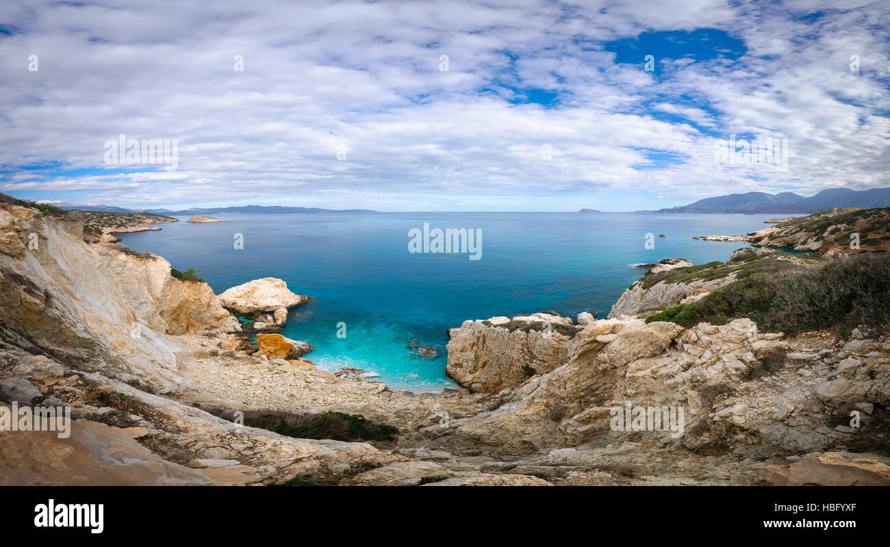 Panoramic high point view of the picturesque gulf of Mirambello, Crete, Greece Stock Photo