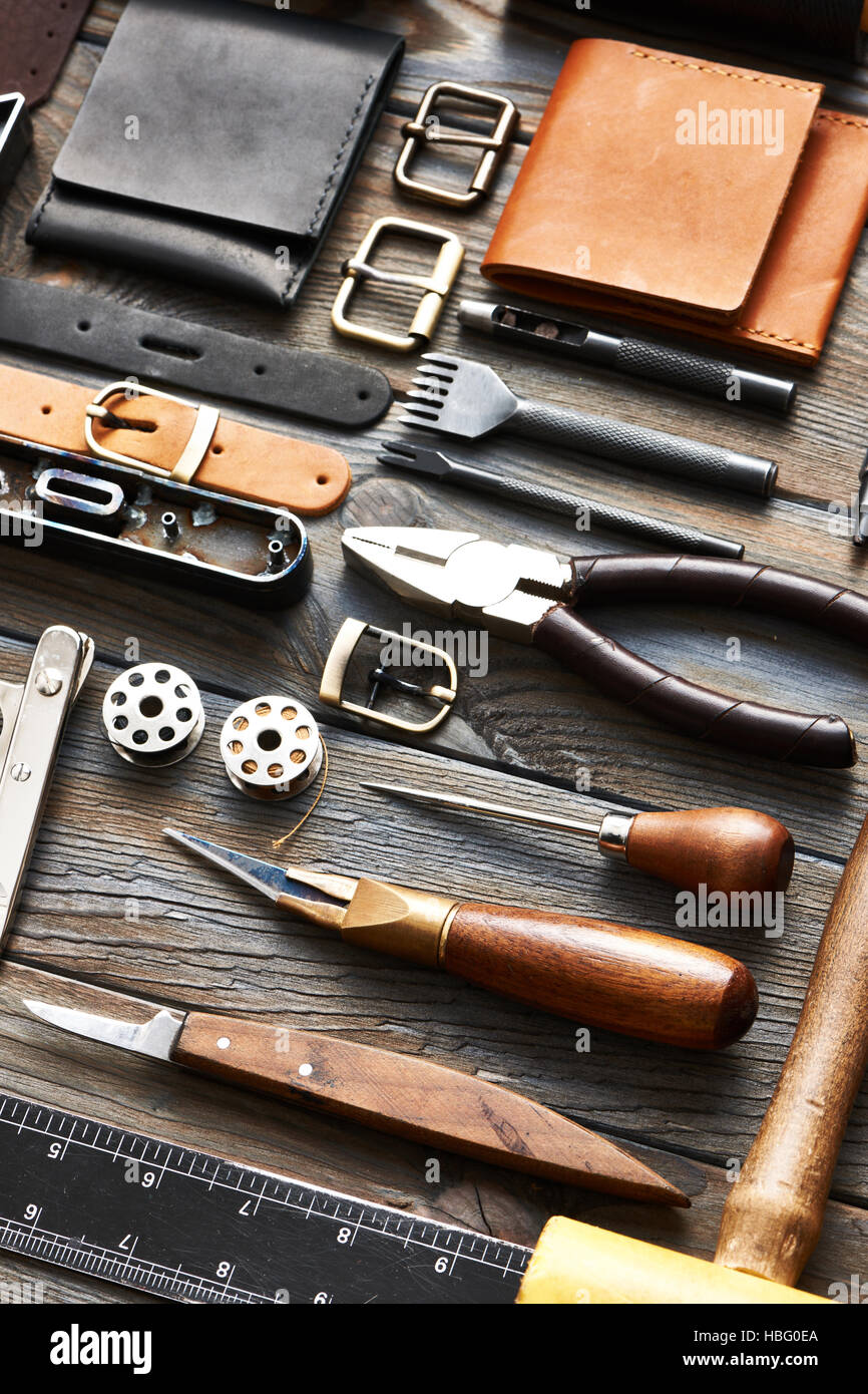 Leather crafting tools Stock Photo - Alamy
