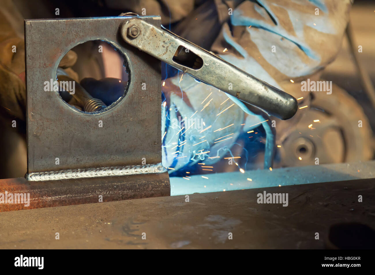The fabrication using semi-automatic welding Stock Photo