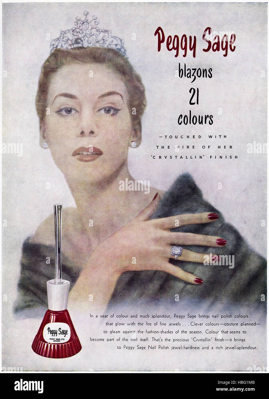 1950s advert advertising from original old vintage English magazine dated 1953 advertisement for Peggy Sage nail polish Stock Photo