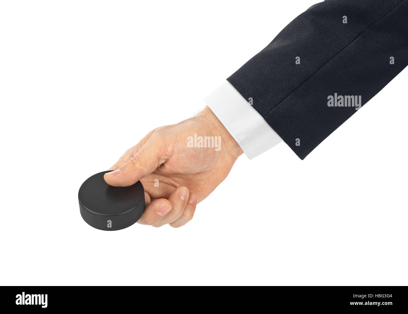 Hand with hockey puck Stock Photo Alamy