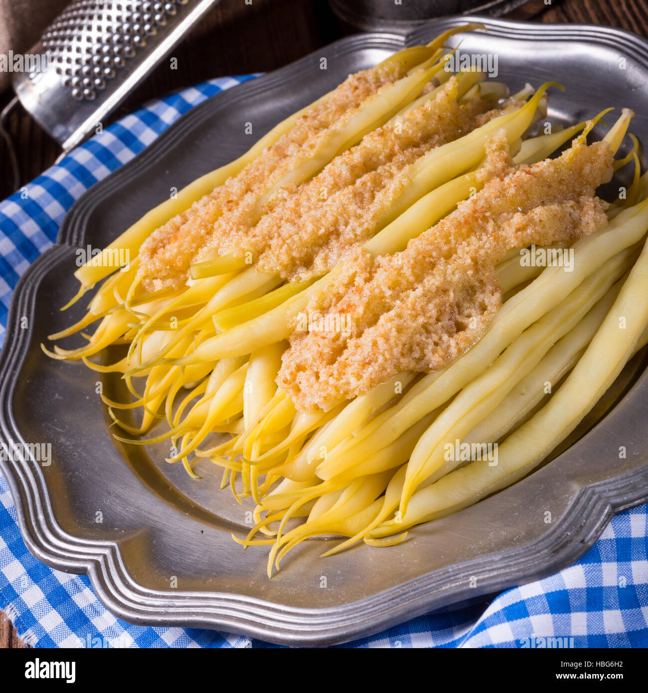 yellow string bean with bread crumbs Stock Photo Alamy