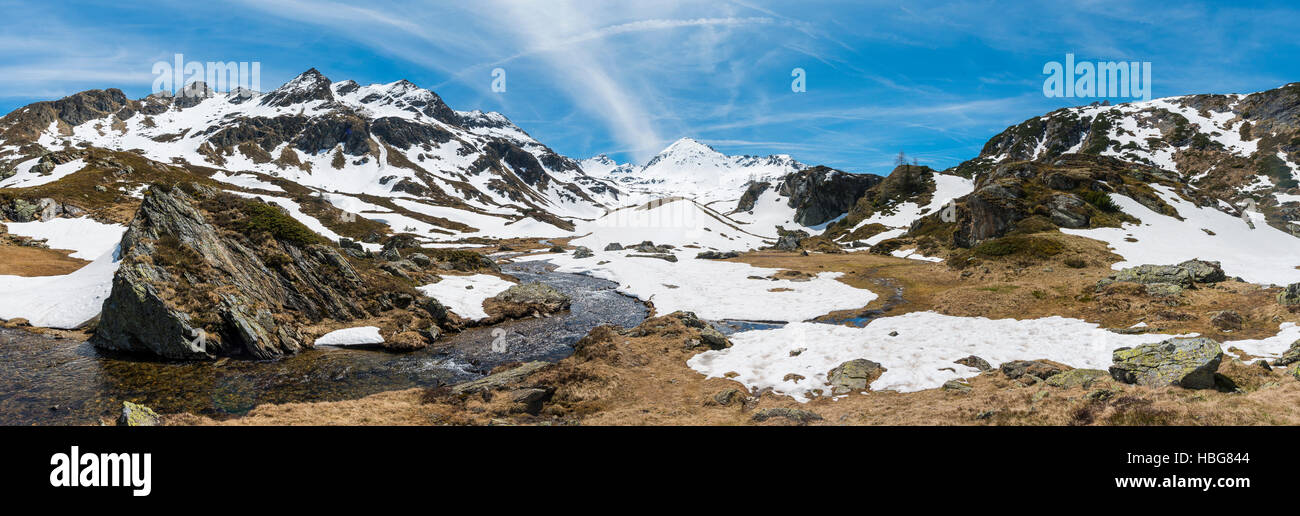 Giglachbach flows through mountain landscape with snow melt, Rohrmoos Obertal, Schladming Tauern, Schladming, Styria, Austria Stock Photo