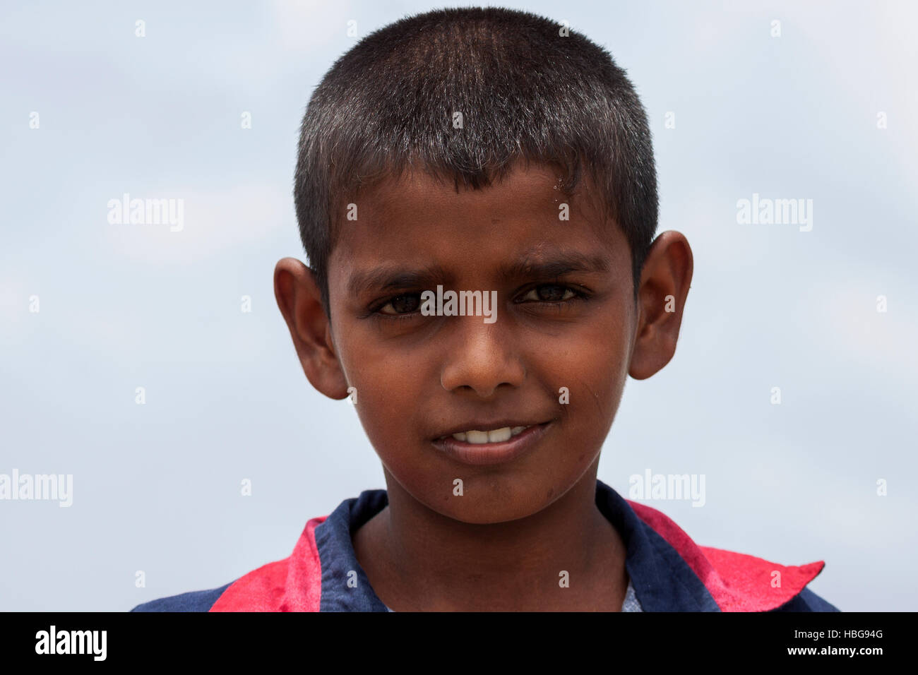 Local boy, Sinhalese, portrait, Beruwela, Western Province, Sri Lanka Stock Photo
