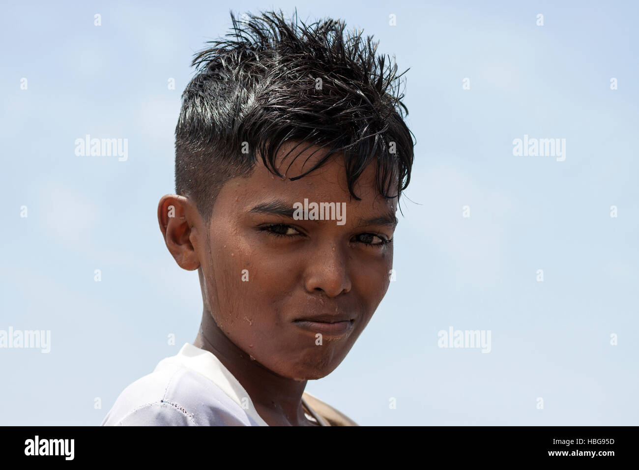 Local boy, Sinhalese, portrait, Beruwela, Western Province, Sri Lanka Stock Photo