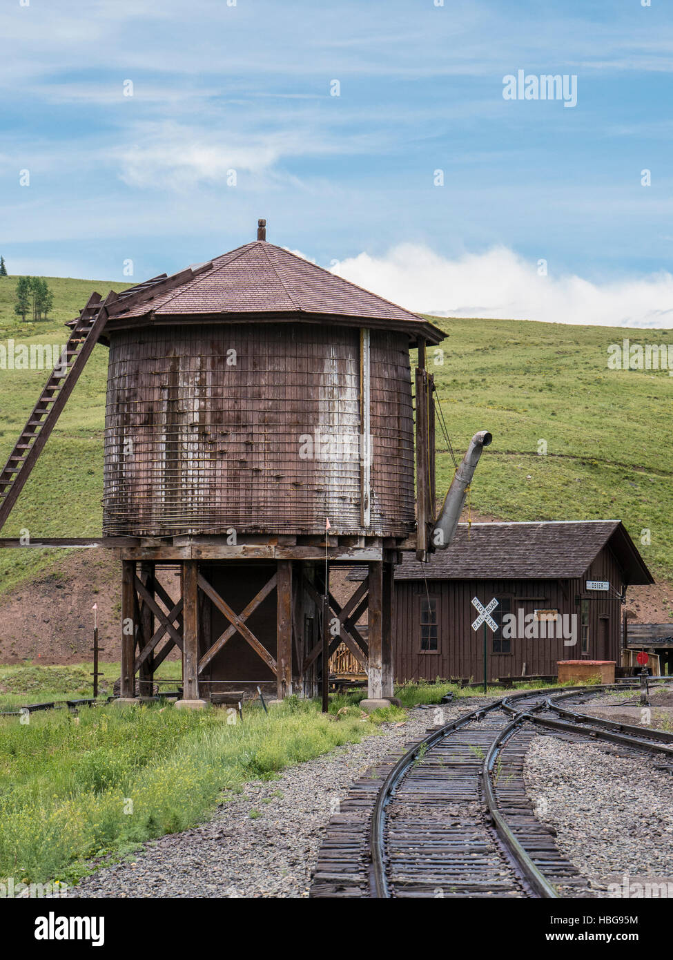 Osier water tank, Cumbres & Toltec Scenic Railroad between Chama, New Mexico and Antonito, Colorado. Stock Photo