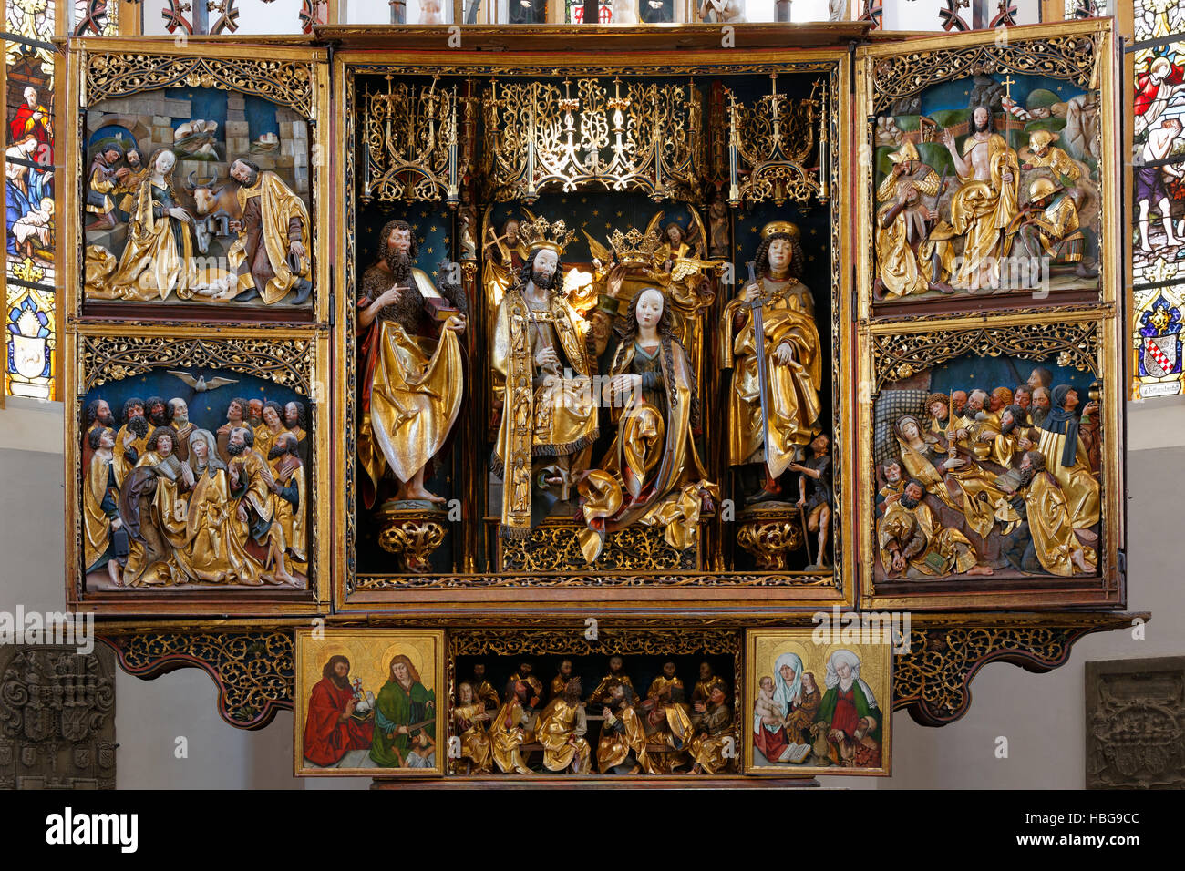 Coronation of the Virgin in Schwabacher Altar, Church of St. John and St. Martin, Schwabach, Middle Franconia, Franconia Stock Photo