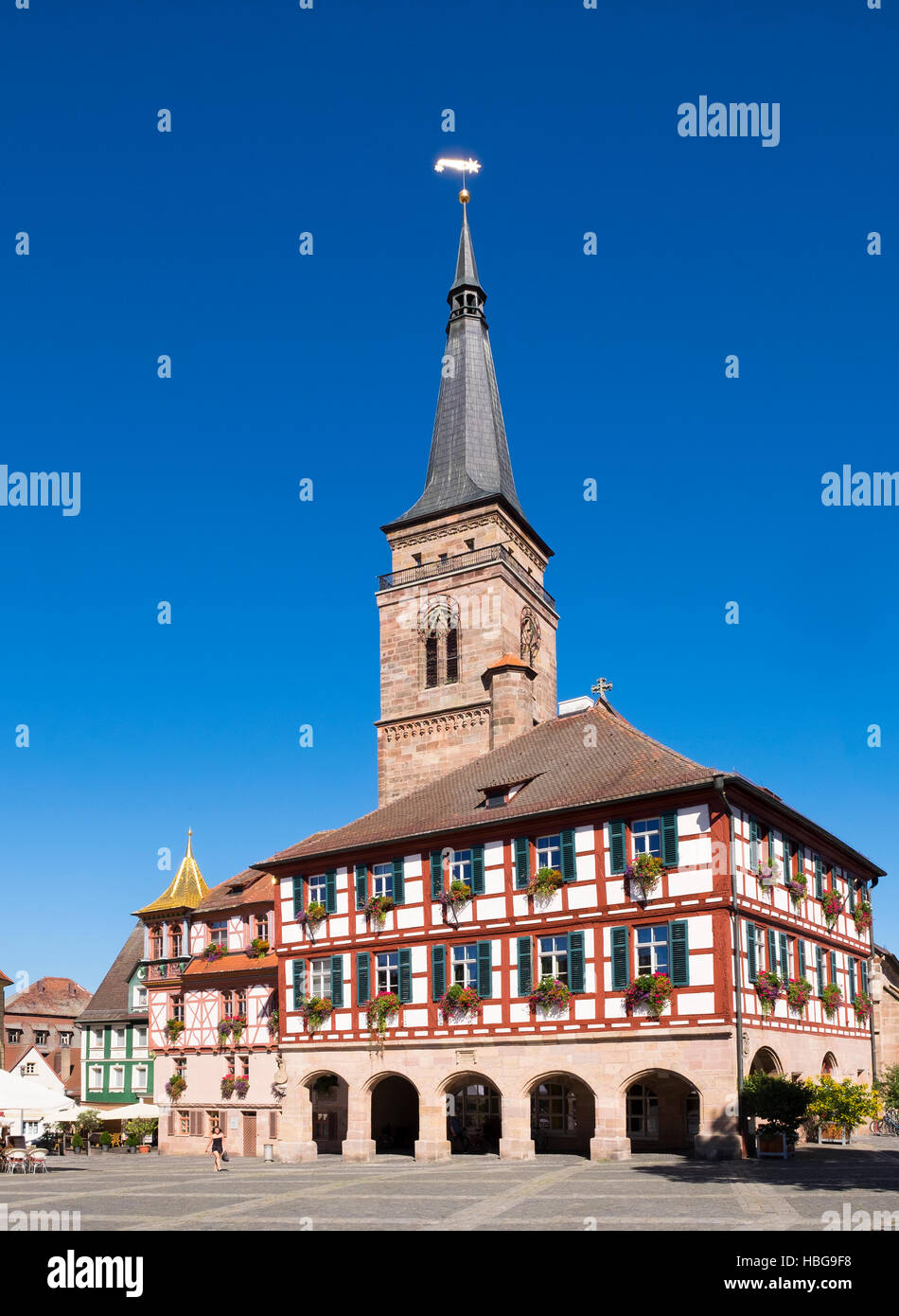 Town hall and church, Königsplatz, Schwabach, Middle Franconia, Franconia, Bavaria, Germany Stock Photo