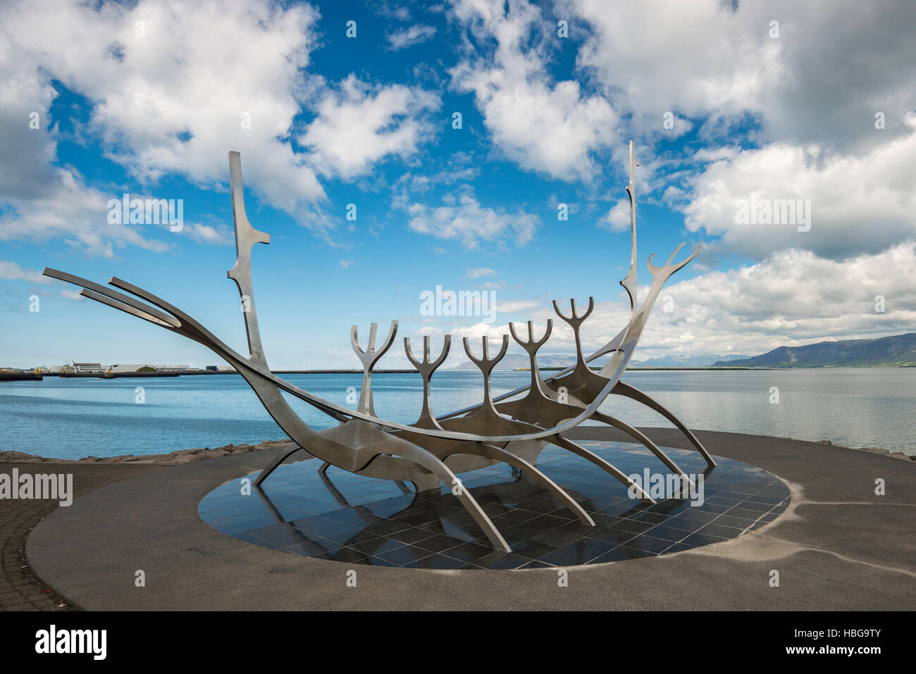 Sun Voyager, steel sculpture, Viking ship, Reykjavik, Iceland Stock Photo