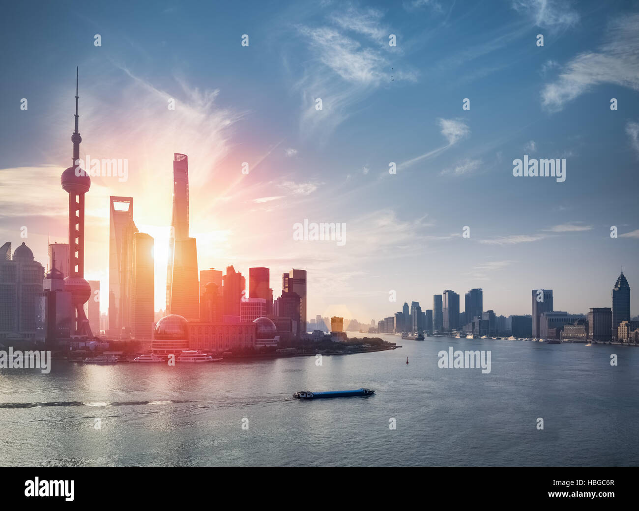 shanghai skyline with huangpu river Stock Photo