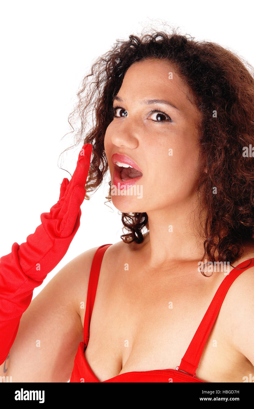 Closeup of jawing woman. Stock Photo