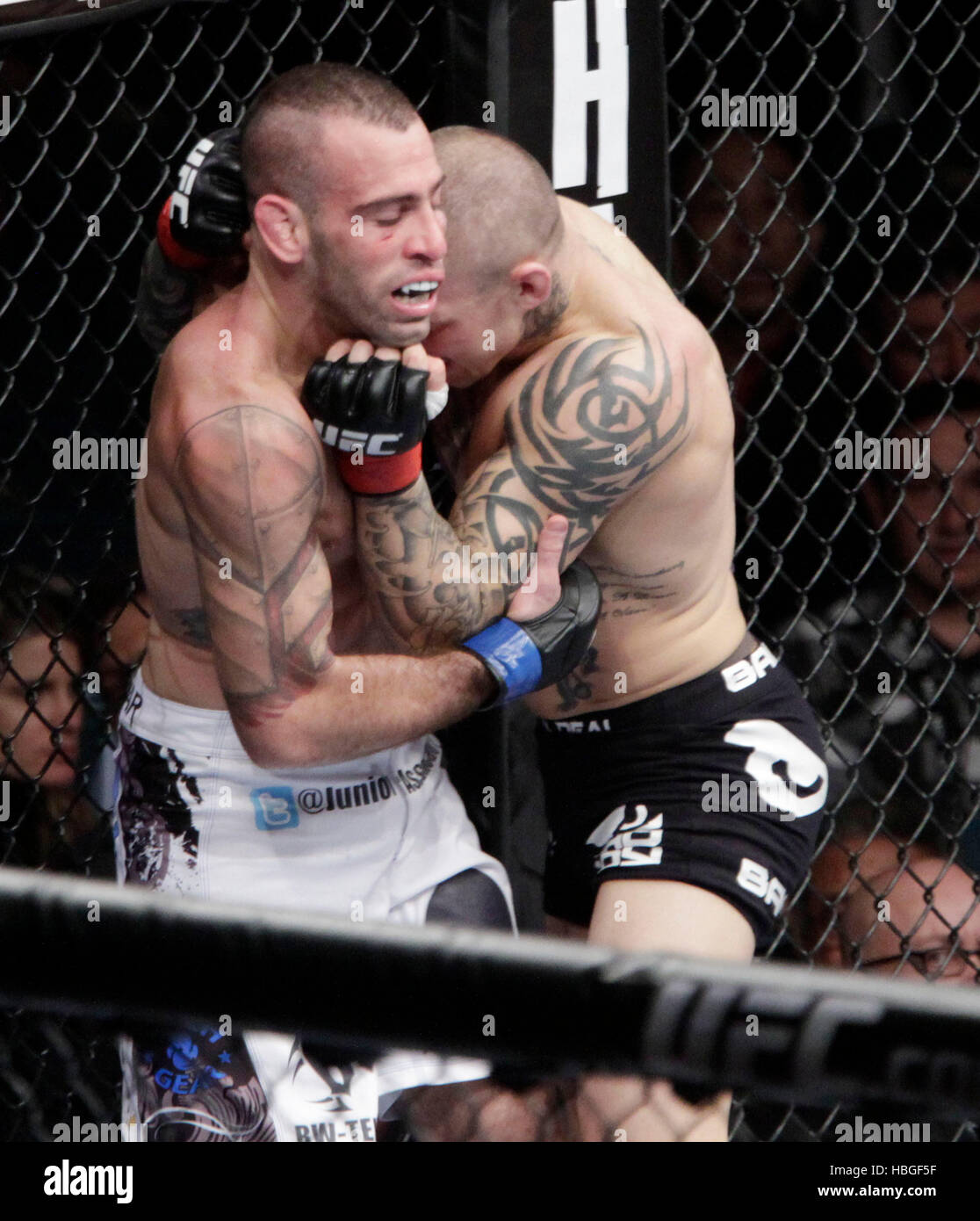 UFC fighter Ross Pearson, right, fights Junior Assuncao at UFC 141 at the MGM Grand Garden Arena in Las Vegas, Nevada on Friday, December 30, 2011. Photo by Francis Specker Stock Photo