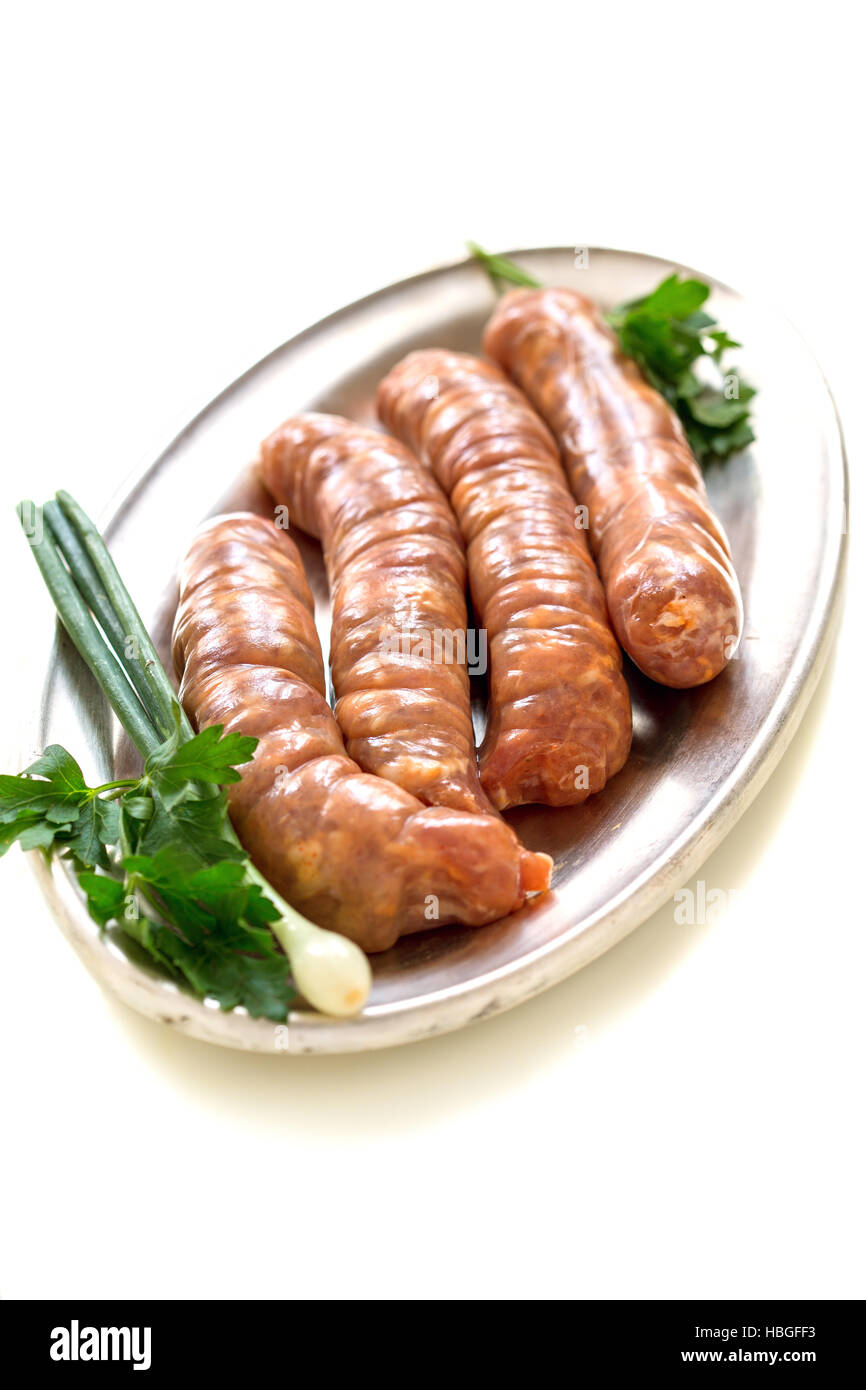 Pork sausages for frying. Stock Photo