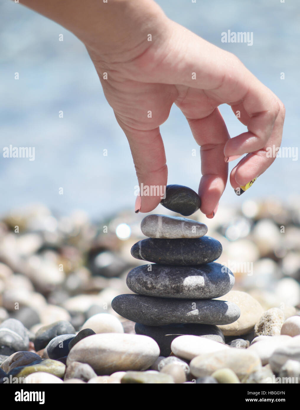 balancing pebble tower Stock Photo