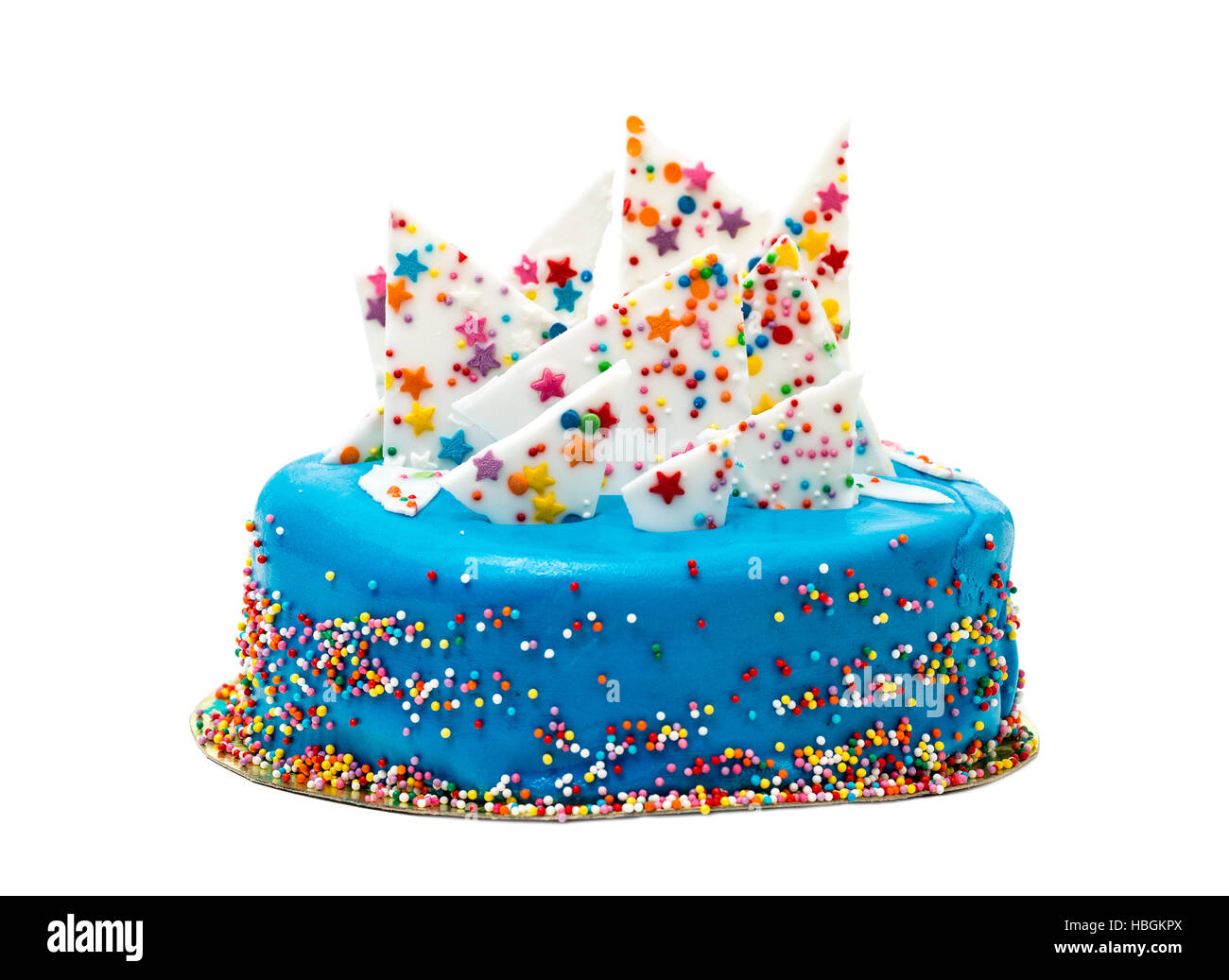Birthday Blue Cake with Colorful Sprinkles Stock Photo