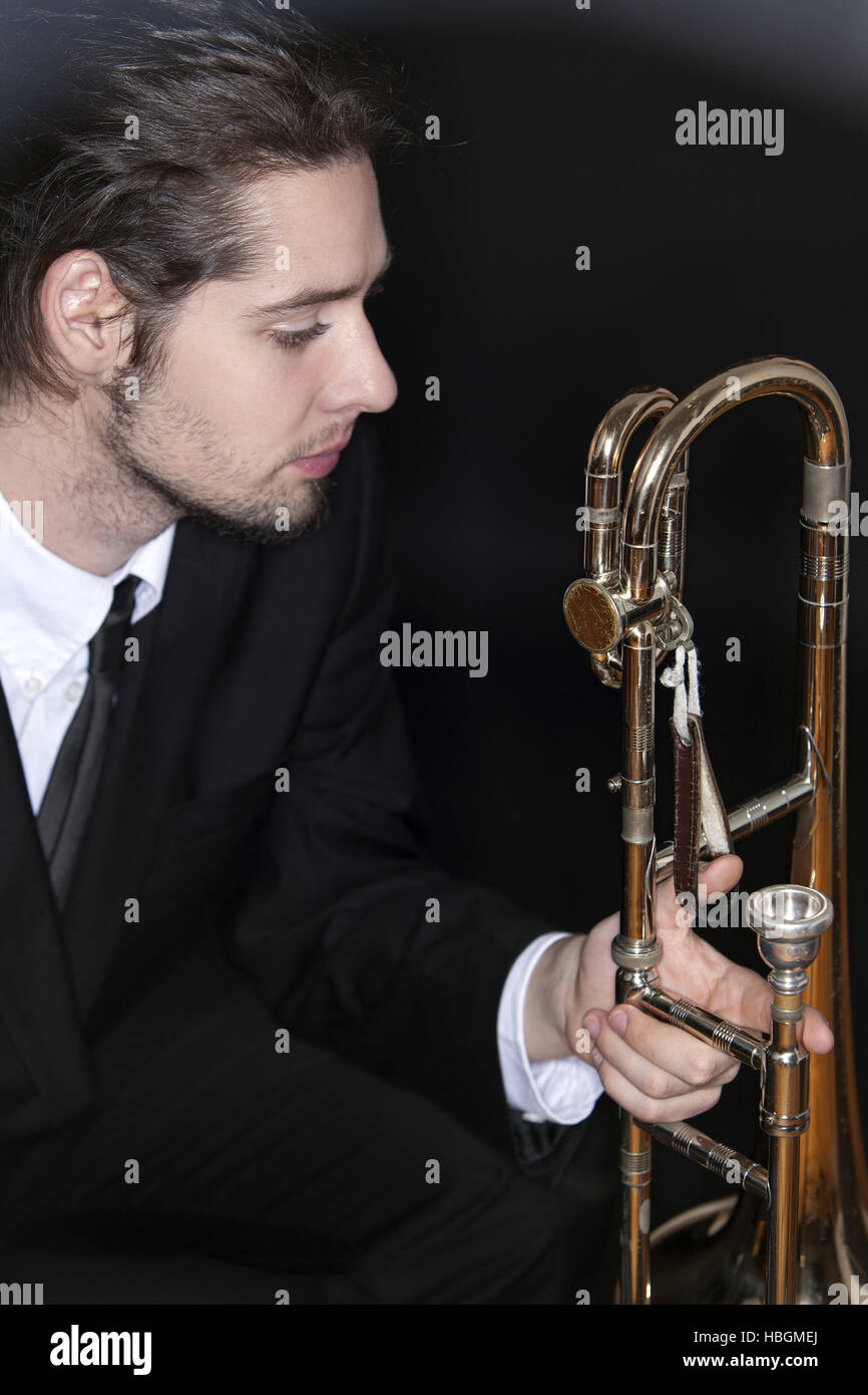 Trombonist, trombone player Stock Photo Alamy