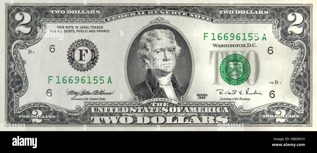 two dollar bill front and back