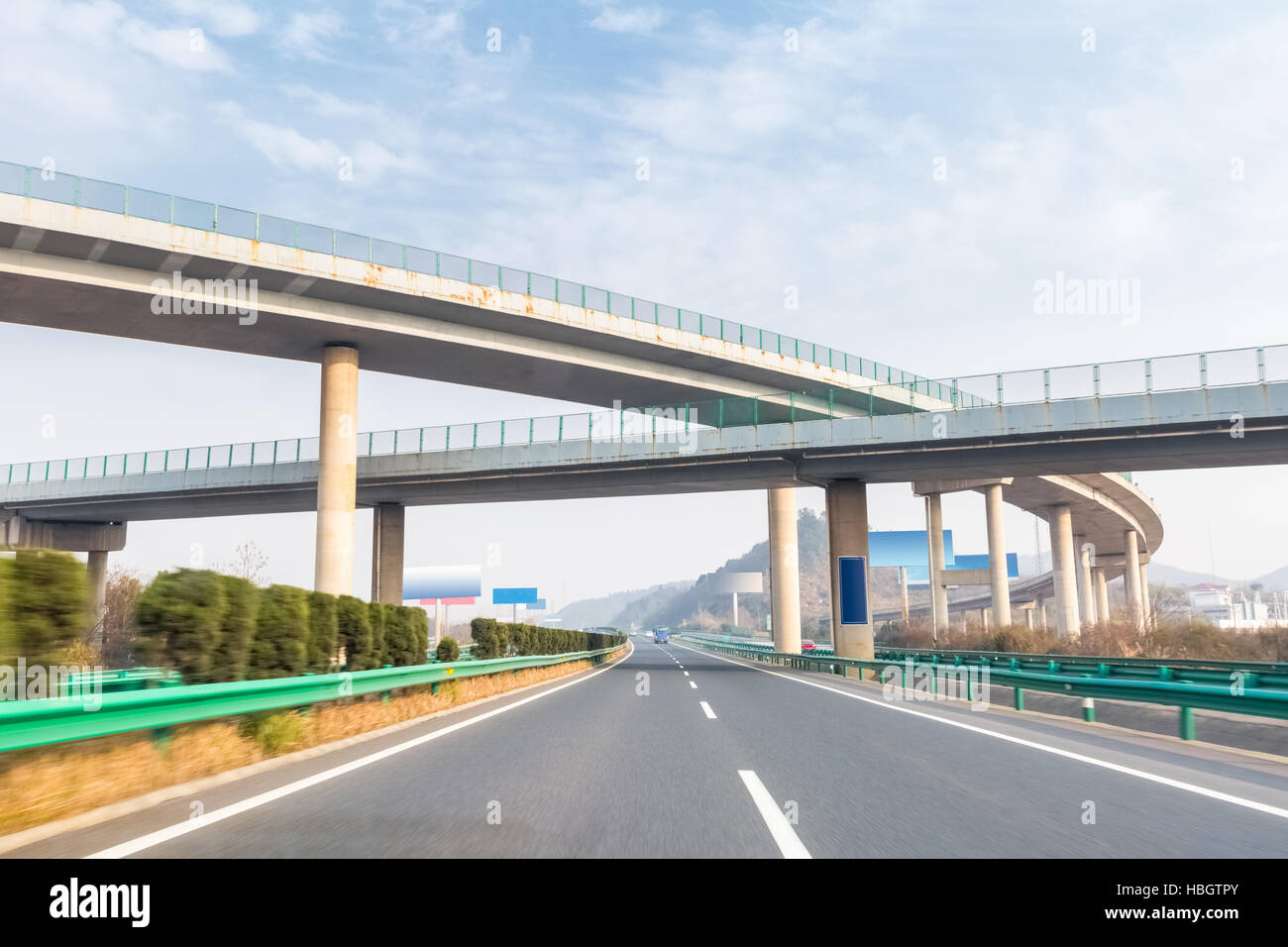 modern freeways with highway overpass Stock Photo