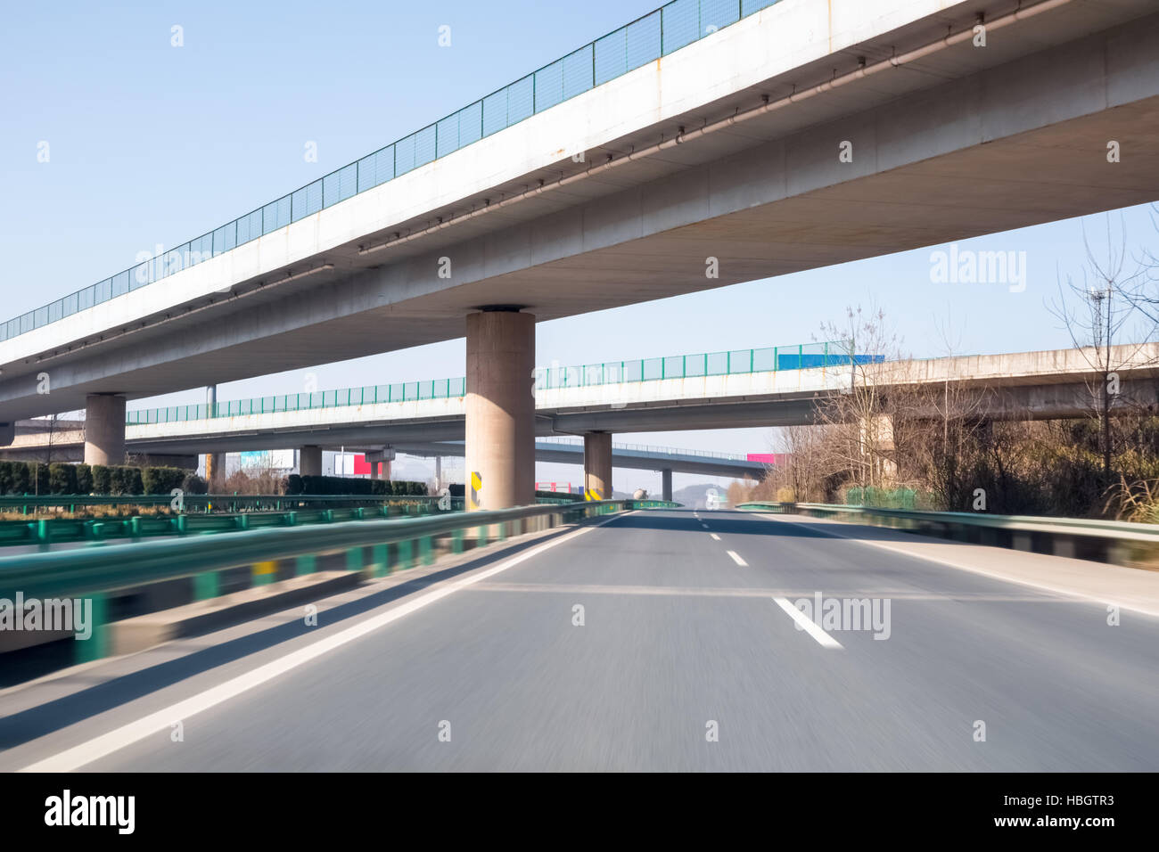 modern freeways with overpass Stock Photo