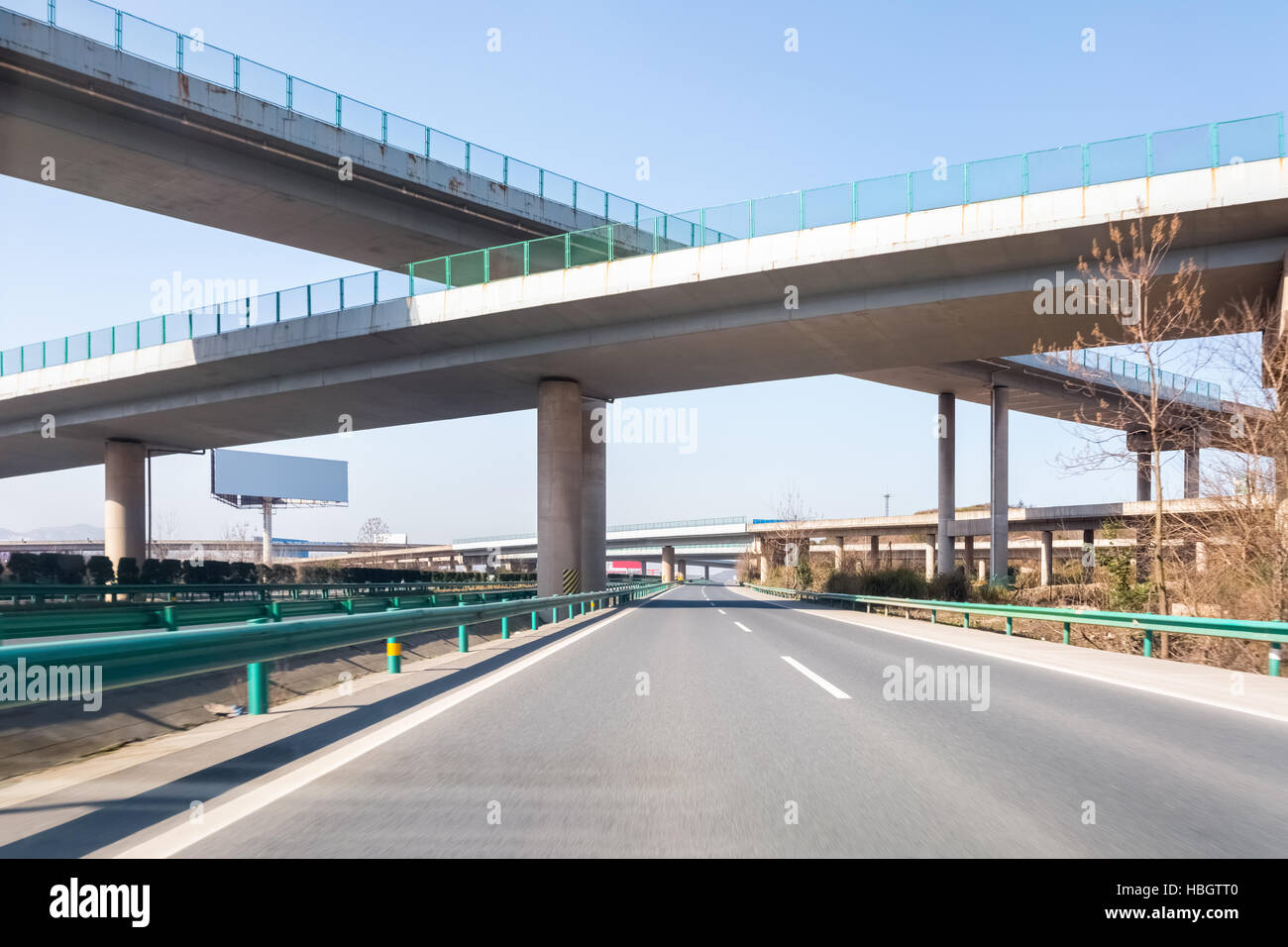 modern freeways with highway overpass Stock Photo