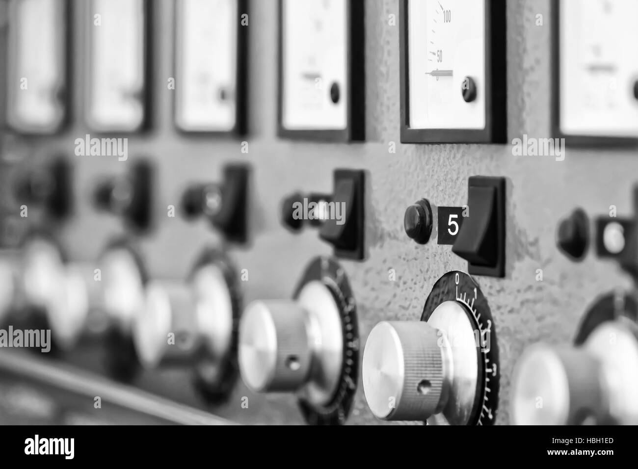 Instrument panel . Black and white Stock Photo