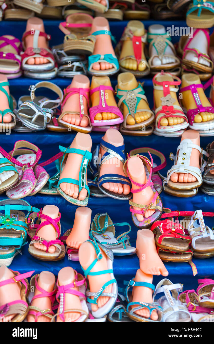 Various colored women's summer shoes made in China, Bolivia Stock Photo