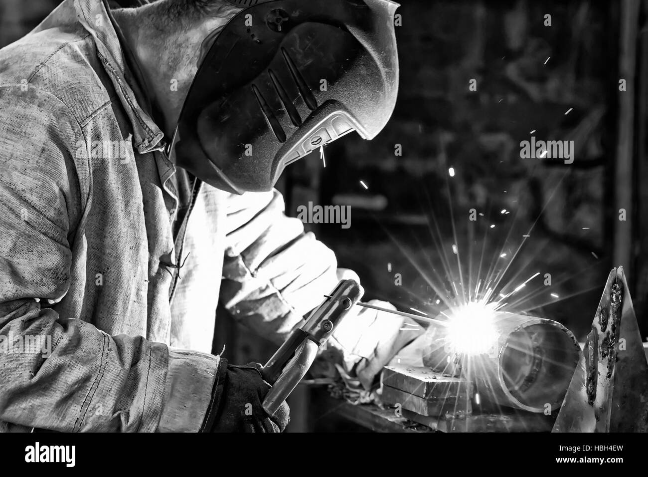 Welder at work. Black and white Stock Photo