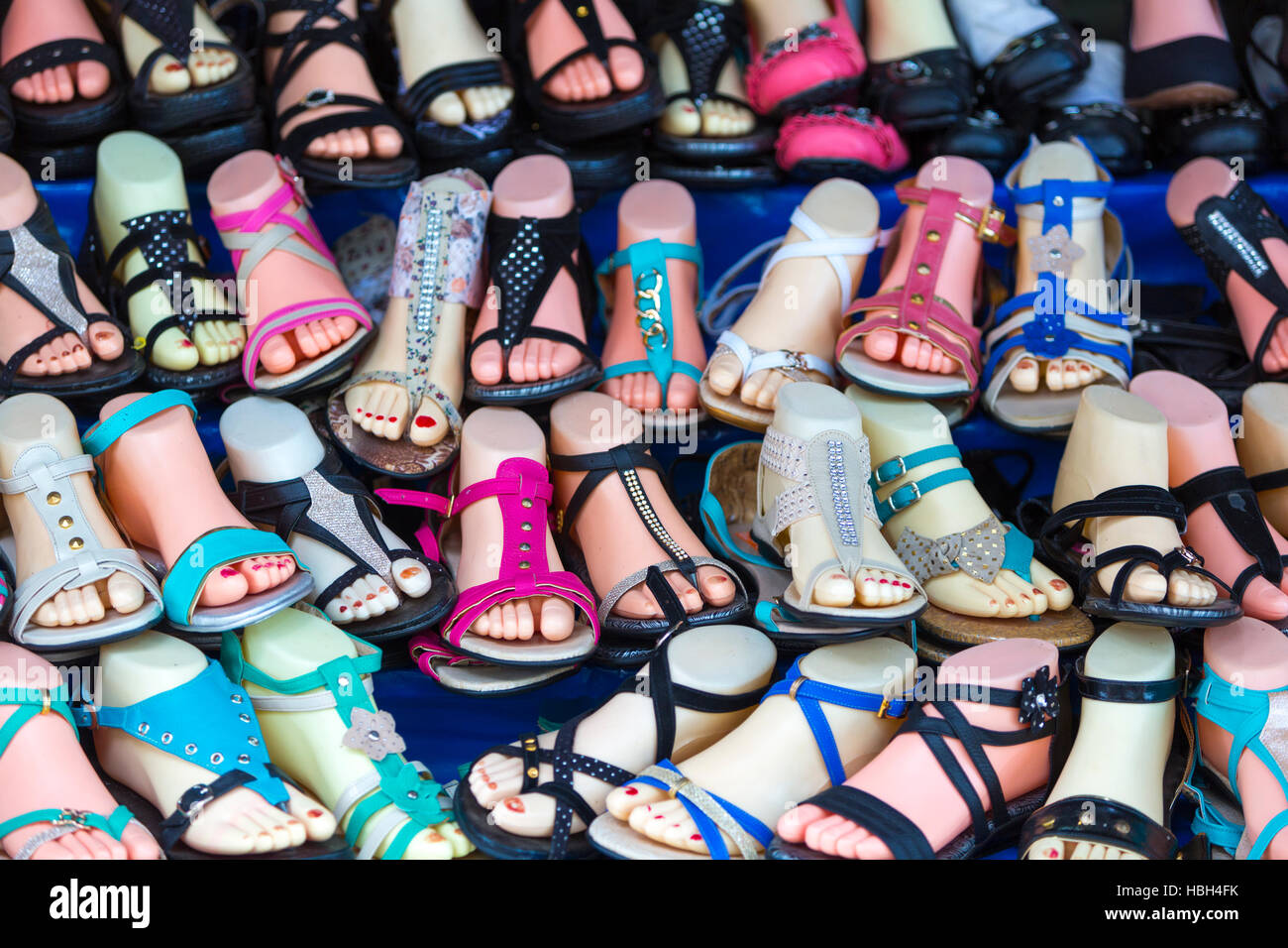 Various colored women's summer shoes made in China, Bolivia Stock Photo