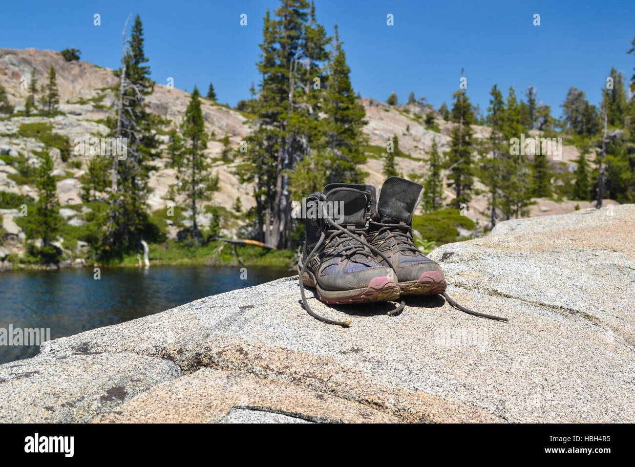 Hiking shoes taking a break Stock Photo Alamy