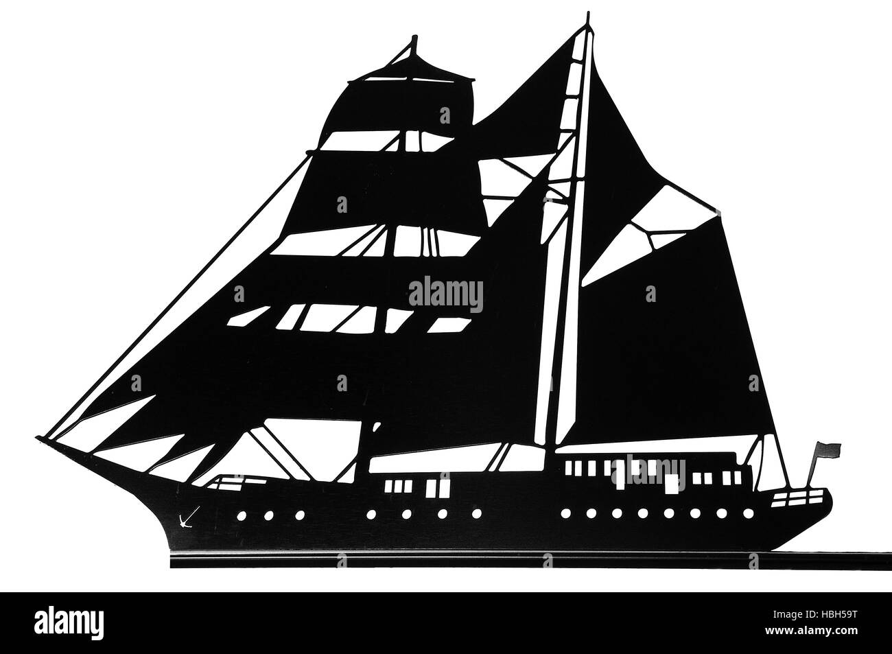 black and white sailing ship Stock Photo